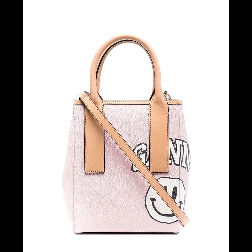 Ganni Women's Pink Smiley Face Print Small Tote Bag - Picture 2 of 9